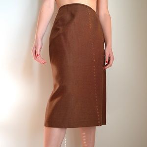 vintage 1990s caramel brown midi pencil skirt from le suit